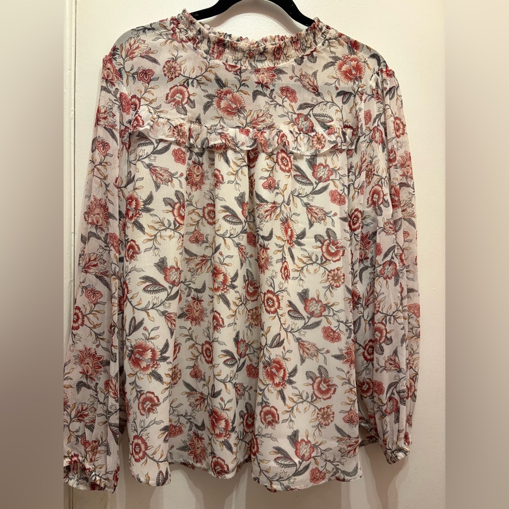 LOFT Multicolor Floral Ruffle Blouse